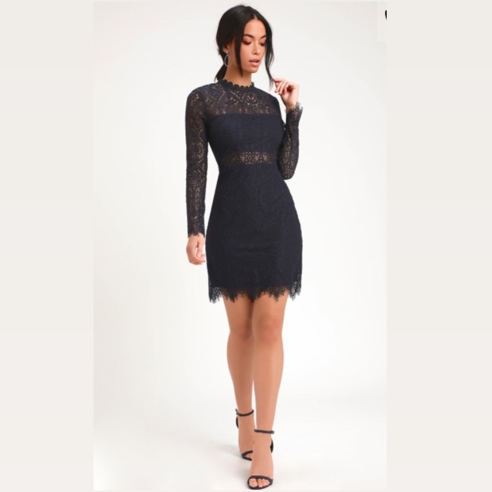 APPETITE FOR SEDUCTION NAVY LACE LONG SLEEVE DRESS